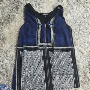 Express Navy and Black Patterned Sleeveless Top
